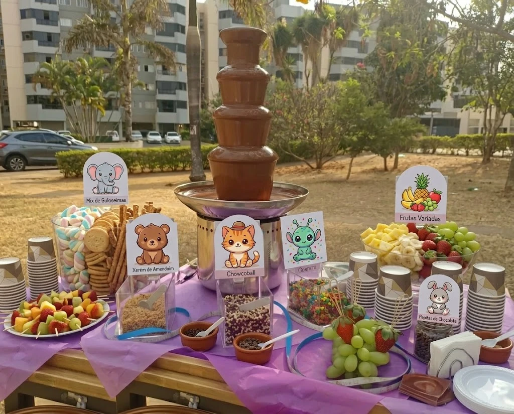 Cascata de chocolate em festa infantil Brasília